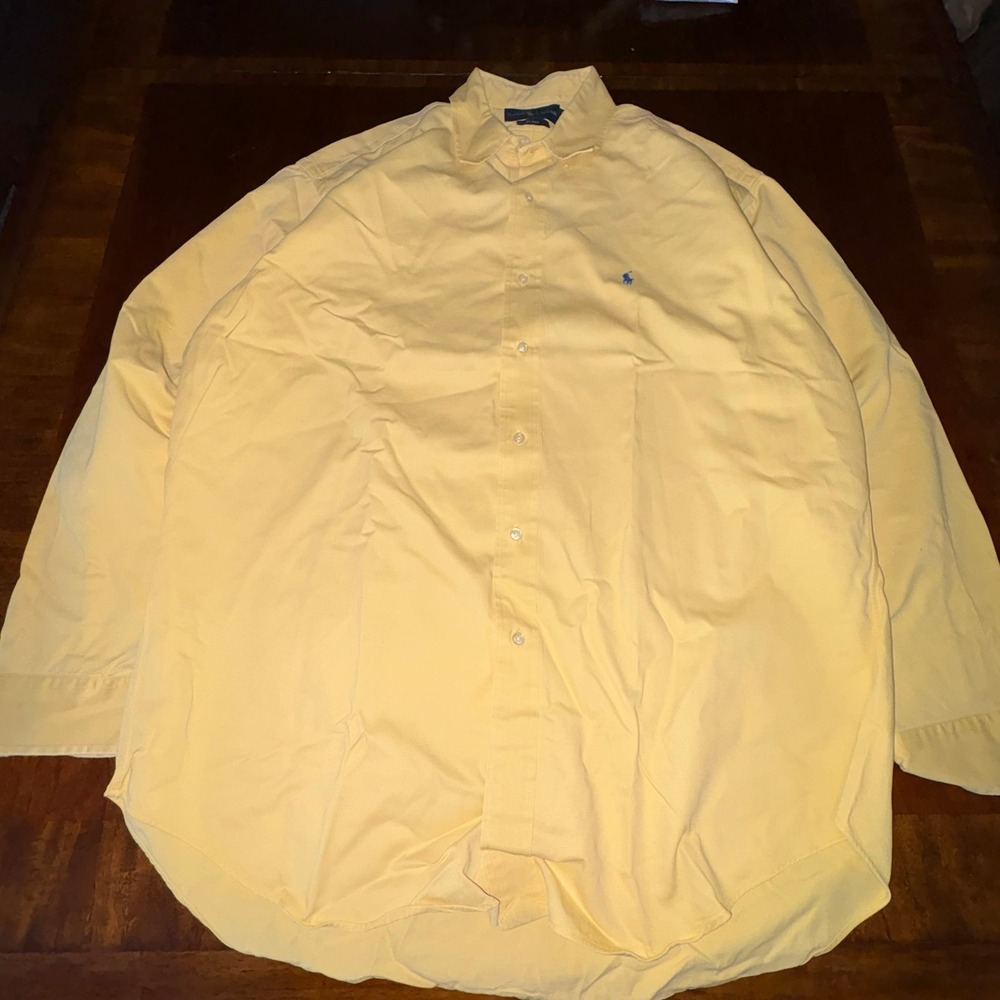 Ralph Lauren Blake Button Down Shirt Yellow Pony Logo Large Vintage